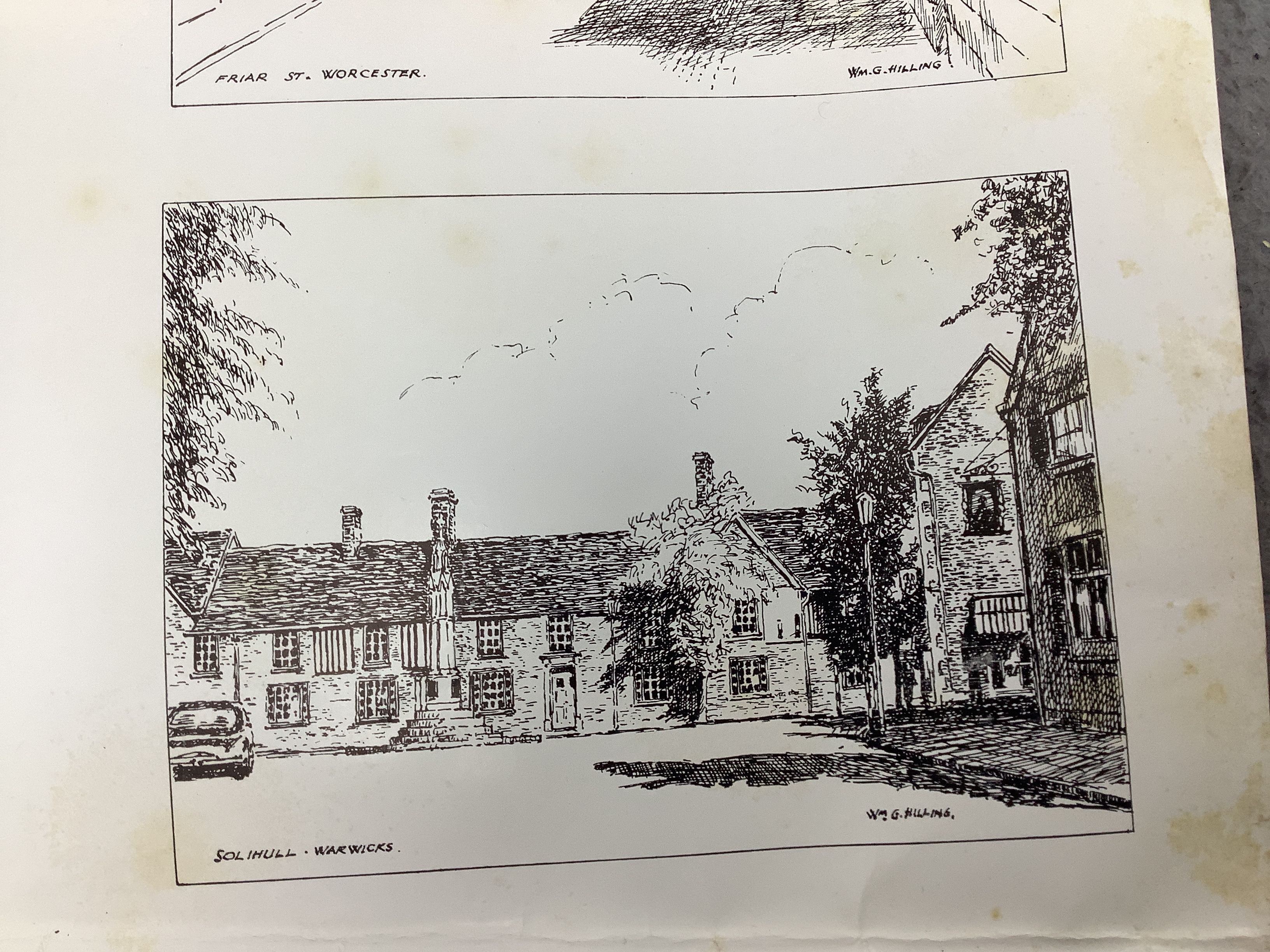 William Hilling (20th. C) large collection of pen and ink sketches, English landscapes and scenes, most signed and inscribed, together with various printed booklets depicting his work